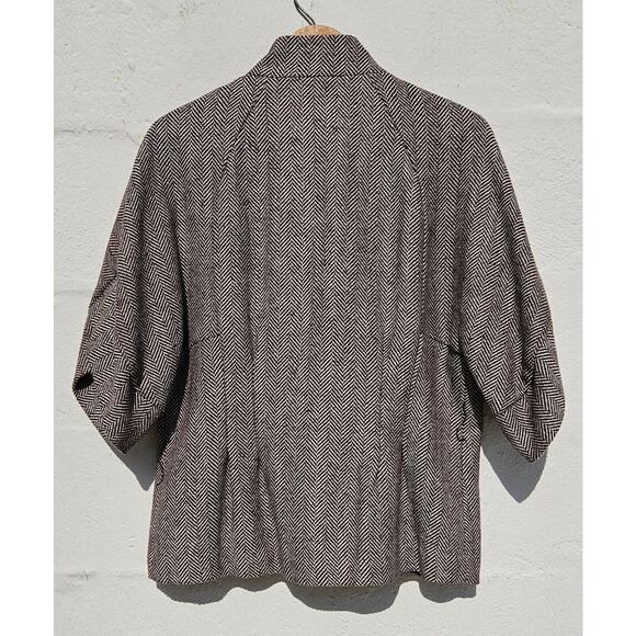 Vertigo Paris Blazer Womens XL Brown Ivory Herringbone Wool Blend Open Jacket - Picture 6 of 12
